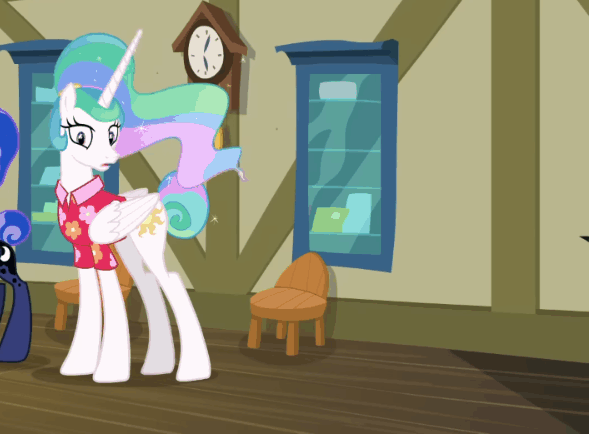 Size: 589x434 | Tagged: safe, derpibooru import, screencap, princess celestia, princess luna, time flies, alicorn, pegasus, pony, between dark and dawn, animated, boxes, cropped, excited, female, gif, image, male, mare, nope, offscreen character, stallion