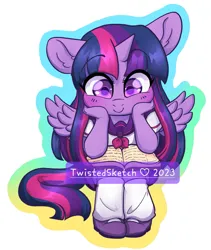 Size: 1731x2048 | Tagged: safe, artist:twisted-sketch, derpibooru import, twilight sparkle, twilight sparkle (alicorn), alicorn, anthro, plantigrade anthro, pony, book, cute, eyebrows, eyebrows visible through hair, female, image, jpeg, mare, outline, reading, simple background, smiling, solo, twiabetes, white background