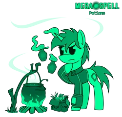 Size: 5000x4800 | Tagged: safe, artist:dacaoo, derpibooru import, oc, oc:littlepip, unofficial characters only, pony, unicorn, fallout equestria, megaspell (game), absurd resolution, bonfire, clothes, fire, flower, image, jumpsuit, magic, monochrome, pip-pony, pipbuck, png, potion, simple background, telekinesis, thinking, transparent background, vault suit