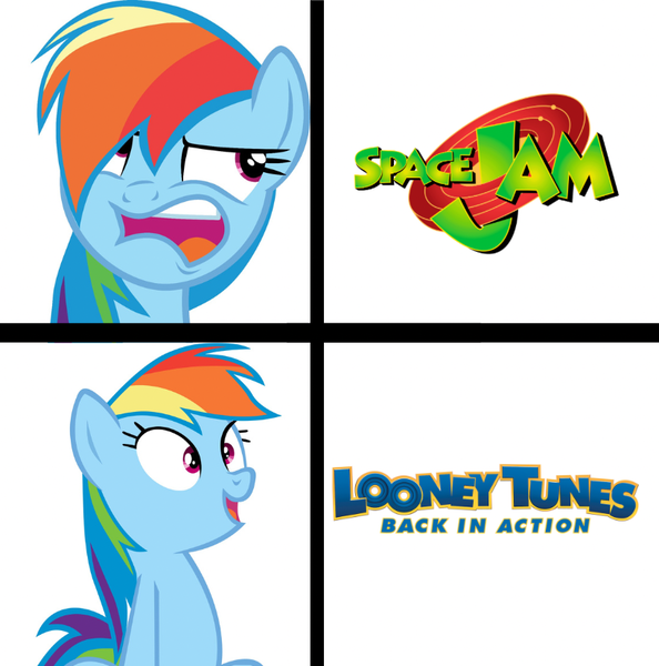 Size: 820x828 | Tagged: safe, artist:benpictures1, ponerpics import, ponybooru import, rainbow dash, ponified, pegasus, pony, drake, female, image, looney tunes back in action, mare, meme, png, ponified meme, solo, space jam