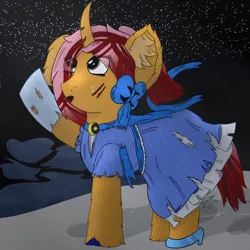 Size: 4000x4000 | Tagged: safe, artist:spiroudada, derpibooru import, oc, oc:dolly hooves, pony, unicorn, bow, clothes, cold, cute, dress, ice, image, night, png, scratches, shoes, solo, winter