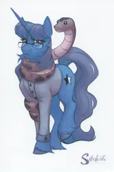 Size: 786x1182 | Tagged: safe, derpibooru import, oc, oc:mint petal, unofficial characters only, pony, python, snake, unicorn, clothes, coils, glasses, image, jpeg, suit, unshorn fetlocks