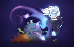 Size: 3223x2060 | Tagged: semi-grimdark, artist:rexyseven, derpibooru import, oc, oc:whispy slippers, unofficial characters only, ghost, ghost pony, pony, undead, clothes, female, gravestone, image, noose, open mouth, png, pumpkin, slippers, solo