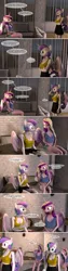 Size: 1440x5714 | Tagged: safe, artist:spud, derpibooru import, princess cadance, princess flurry heart, alicorn, anthro, comic:caught, 3d, angry, apology, argument, bed, comic, confused, crossed arms, dialogue, female, head scratch, image, jpeg, looking at each other, looking at someone, mother and child, mother and daughter, older, older flurry heart, on bed, sad, shipping, sitting, sitting on bed, source filmmaker, speech bubble, standing, surprised, talking
