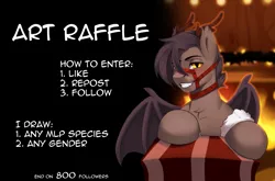 Size: 2285x1511 | Tagged: safe, artist:orhi_fw, derpibooru import, oc, oc:nightdare, unofficial characters only, bat pony, christmas, holiday, image, male, png, prize, raffle, solo, solo male
