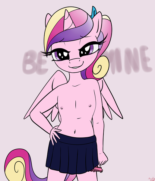 Size: 3600x4200 | Tagged: questionable, artist:littlenaughtypony, banned from derpibooru, ponerpics import, ponybooru import, princess cadance, alicorn, anthro, breasts, clothes, delicious flat chest, female, image, jpeg, lolicon, skirt, small breasts, teen princess cadance, text, underage