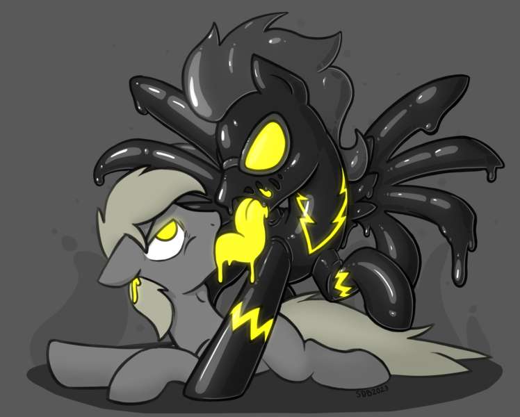 Size: 2144x1719 | Tagged: questionable, artist:superderpybot, derpibooru import, oc, unofficial characters only, earth pony, latex pony, original species, pegasus, pony, bodysuit, brainwashed, brainwashing, clothes, drone, duo, earth pony oc, fetish, glow, glowing tongue, image, kissing, latex, latex fetish, latex suit, liquid latex, long tongue, male, pegasus oc, png, redesign, rubber, rubber drone, rubber suit, shadowbolt drone, shadowbolts, shiny, simple background, stallion, throat bulge, throat fuck, tongue out, wings