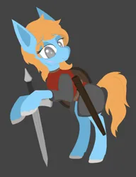Size: 1134x1480 | Tagged: safe, artist:enragement filly, derpibooru import, oc, oc:foul play, armor, dungeons and dragons, female, image, pen and paper rpg, png, rpg, scar, shield, sword, weapon