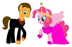 Size: 845x548 | Tagged: safe, artist:nathaniel718, derpibooru import, cheese sandwich, pinkie pie, alicorn, earth pony, pony, adventure time, business suit, cartoon network, cheesepie, clothes, cosplay, costume, crossover, crown, dress, ear piercing, earring, female, image, jewelry, male, mare, necktie, nergal, nergal and princess bubblegum, pants, piercing, png, princess bubblegum, princess dress, regalia, shipping, shoes, stallion, straight