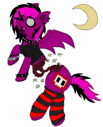 Size: 1300x1600 | Tagged: grimdark, artist:sillybugdrawz, derpibooru import, oc, oc:violet valium, bat pony, 2000s, blood, blood stains, bracelet, clothes, collar, cut in half, disemboweled, ear piercing, emo, hospital bracelet, image, jewelry, leg warmers, moon, open mouth, piercing, png, solo, stars