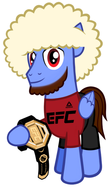 Size: 2311x3924 | Tagged: safe, artist:count oxymagomedov sear, derpibooru import, oc, oc:hoofbib searmagomedov, unofficial characters only, pegasus, pony, belt, championship belt, digital art, facial hair, hat, image, khabib nurmagomedov, mma, papakha, png, simple background, solo, transparent background, ufc, wig