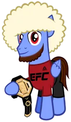 Size: 2311x3924 | Tagged: safe, artist:count oxymagomedov sear, derpibooru import, oc, oc:hoofbib searmagomedov, unofficial characters only, pegasus, pony, belt, championship belt, digital art, facial hair, hat, image, khabib nurmagomedov, mma, papakha, png, simple background, solo, transparent background, ufc, wig