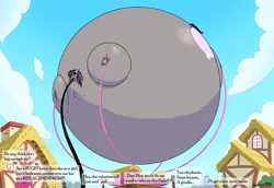 Size: 3600x2480 | Tagged: suggestive, artist:incidental, derpibooru import, oc, oc:magna-save, unofficial characters only, pony, unicorn, air inflation, belly, big belly, bingo wings, blimp, blushing, dialogue, floating, high res, horn, hose, hot air balloon, huge belly, hyper, hyper belly, hyper inflation, image, impossibly large belly, inflation, png, ponyville, puffy cheeks, rope, sky, solo, spherical inflation, squishy