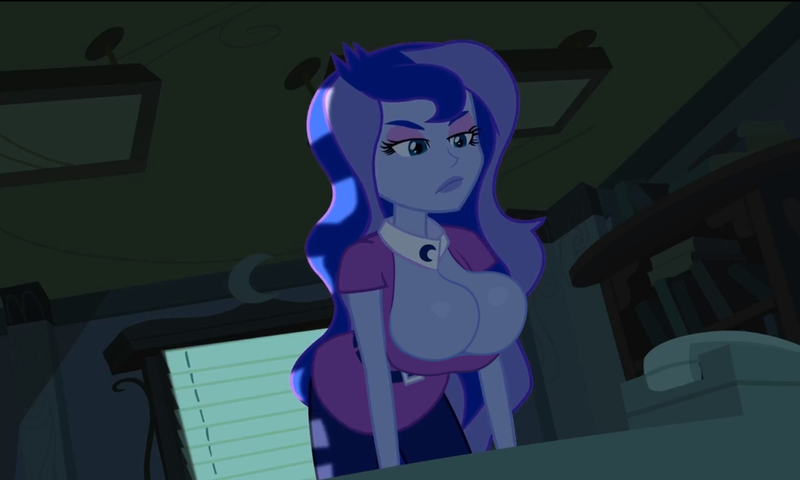 Size: 1568x940 | Tagged: suggestive, artist:annon, derpibooru import, edit, edited screencap, screencap, princess luna, equestria girls, breasts, busty princess luna, cleavage, image, png, vice principal luna