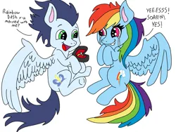 Size: 959x720 | Tagged: safe, artist:darindashiedo, artist:dasher666, derpibooru import, edit, rainbow dash, soarin', pegasus, pony, female, image, male, mare, marriage proposal, png, shipping, soarindash, stallion, straight