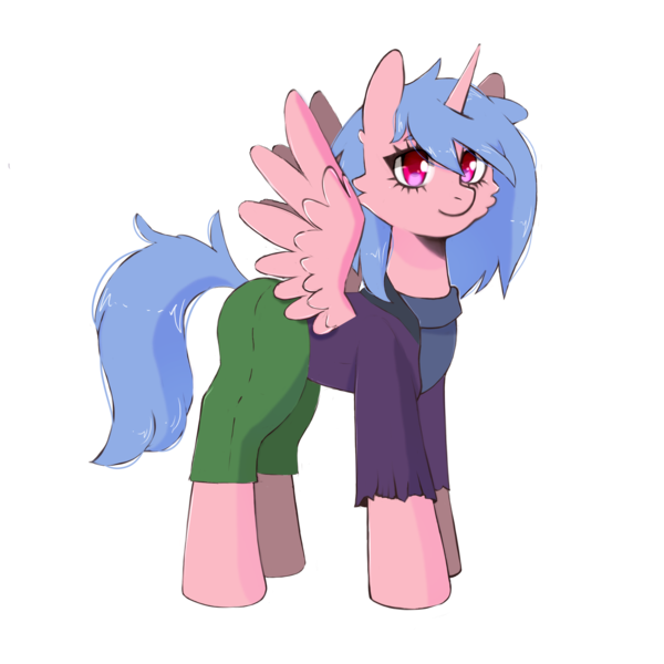 Size: 2048x2048 | Tagged: safe, artist:vaiola, derpibooru import, oc, unofficial characters only, alicorn, pony, alicorn oc, avatar, cargo pants, clothes, commission, eyebrows, female, full body, horn, image, jacket, looking at you, mare, pants, png, simple background, solo, standing, sweater, tail, transparent background, wings