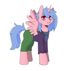 Size: 2048x2048 | Tagged: safe, artist:vaiola, derpibooru import, oc, unofficial characters only, alicorn, pony, alicorn oc, avatar, cargo pants, clothes, commission, eyebrows, female, full body, horn, image, jacket, looking at you, mare, pants, png, simple background, solo, standing, sweater, tail, transparent background, wings