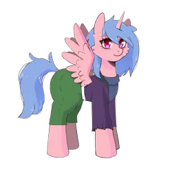 Size: 2048x2048 | Tagged: safe, alternate version, artist:vaiola, derpibooru import, edit, oc, unofficial characters only, alicorn, pony, alicorn oc, avatar, cargo pants, clothes, commission, diaper, diaper edit, diaper fetish, eyebrows, female, fetish, full body, horn, image, jacket, looking at you, mare, pants, png, simple background, solo, standing, sweater, tail, transparent background, wings