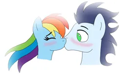 Size: 1151x720 | Tagged: safe, artist:dasher666, artist:olyollyoxenfree, derpibooru import, edit, rainbow dash, soarin', pegasus, pony, female, image, kiss on the lips, kissing, male, mare, png, shipping, simple background, soarindash, stallion, straight, white background