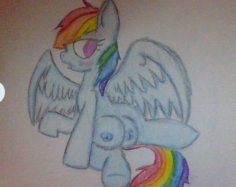 Size: 473x375 | Tagged: questionable, artist:thatmlpartist, derpibooru import, rainbow dash, pegasus, big crotchboobs, blushing, crotchboobs, image, nudity, png, practice drawing, spread wings, tongue out, traditional art, wings