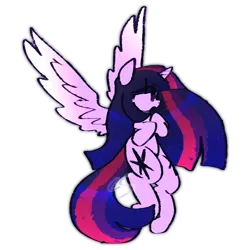 Size: 2200x2200 | Tagged: safe, artist:cutiesparke, derpibooru import, twilight sparkle, twilight sparkle (alicorn), alicorn, pony, alternate design, both cutie marks, colored wings, female, flying, gradient hair, gradient wings, hooves to the chest, hooves up, image, lightly watermarked, looking offscreen, open mouth, png, shiny hair, simple background, sparkly mane, spread wings, transparent background, watermark, wings