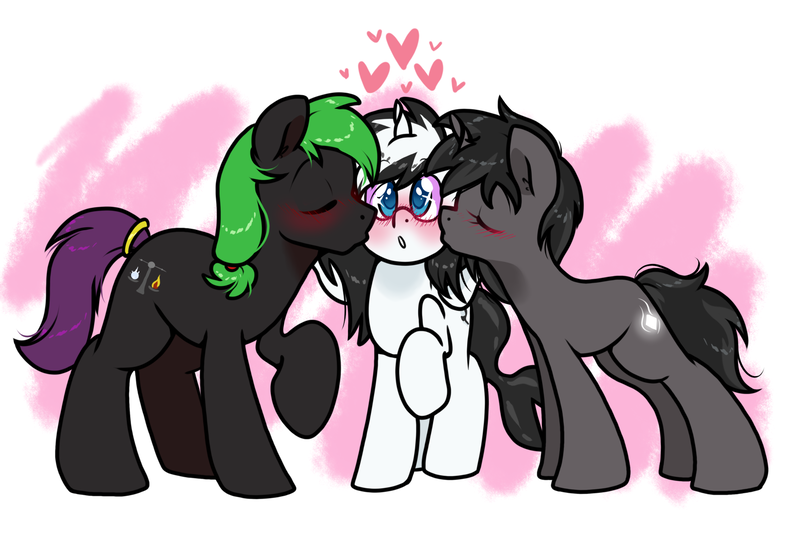 Size: 1750x1200 | Tagged: safe, artist:paperbagpony, derpibooru import, oc, unofficial characters only, blushing, floating heart, heart, image, kissing, png