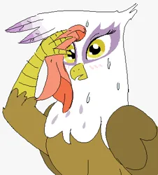 Size: 379x419 | Tagged: safe, ponerpics import, gilda, gryphon, blushing, griffonized, image, meme, ms paint, png, ponified meme, simple background, solo, species swap, sweat, sweatdrops, sweating towel guy, towel, white background