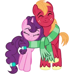 Size: 864x925 | Tagged: safe, artist:ementy344shiney45, derpibooru import, edit, big macintosh, sugar belle, earth pony, pony, unicorn, the perfect pear, clothes, eyes closed, female, happy, image, male, mare, png, scarf, shared clothing, shared scarf, shipping, simple background, smiling, snuggling, stallion, straight, striped scarf, sugarmac, transparent background