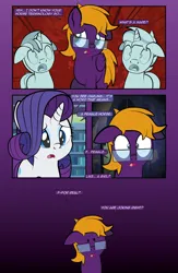 Size: 1920x2948 | Tagged: safe, artist:alexdti, derpibooru import, rarity, oc, oc:brainstorm (alexdti), oc:purple creativity, oc:star logic, pony, comic:quest for friendship retold, glasses, gradient background, image, jpeg, twilight's castle