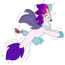 Size: 2429x2430 | Tagged: safe, artist:supahdonarudo, derpibooru import, queen novo, crab, seapony (g4), my little pony: the movie, bubble, image, ouch, pinch, png, screaming, simple background, transparent background