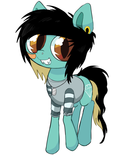 Size: 4500x5500 | Tagged: safe, artist:cactuscruncher, derpibooru import, ponified, pony, absurd resolution, bandaid, black mane, blue coat, brown eyes, clothes, david schmitt, derpibooru exclusive, disguise, disguised siren, dog tags, dyed mane, ear piercing, fangs, gauges, image, jewelry, looking at you, male, messy mane, messy tail, necklace, nose piercing, nose ring, piercing, png, pocket, raised hoof, rolled up sleeves, sharp teeth, shiny eyes, shirt, simple background, slit pupils, smiling, solo, stallion, standing, striped shirt, tail, teeth, transparent background