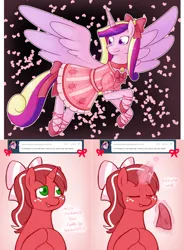 Size: 1334x1812 | Tagged: safe, artist:redintravenous, derpibooru import, princess cadance, oc, oc:red ribbon, pony, unicorn, ask red ribbon, crying, female, image, magic, mare, png