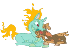 Size: 1025x739 | Tagged: safe, artist:goatpirate, ponerpics import, dragon, goat, hybrid, longma, them's fightin' herds, biting, community related, drawthread, image, png, shanty (tfh), simple background, tianhuo (tfh), transparent background