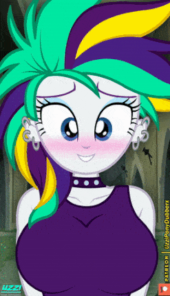 Size: 247x430 | Tagged: questionable, artist:uzzi-ponydubberx, derpibooru import, fluttershy, rarity, human, equestria girls, alternate hairstyle, animated, assisted exposure, big breasts, blushing, breasts, busty rarity, censored, exposed breasts, female, flarity, flutterpunk, gif, gumroad, image, lesbian, patreon, patreon censored, patreon logo, punk, raripunk, shipping, undressed, undressing