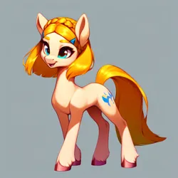 Size: 3072x3072 | Tagged: safe, derpibooru import, machine learning generated, stable diffusion, ponified, earth pony, pony, ai content, female, full body, generator:purplesmart.ai, gray background, hooves, image, mare, open mouth, png, princess zelda, simple background, solo, the legend of zelda