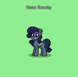 Size: 390x382 | Tagged: safe, derpibooru import, oc, oc:moon beauty, unofficial characters only, bat pony, pony, pony town, bat pony oc, bat wings, blue mane, blue tail, do not steal, female, gray fur, green background, image, mare, original character do not steal, png, simple background, tail, wings