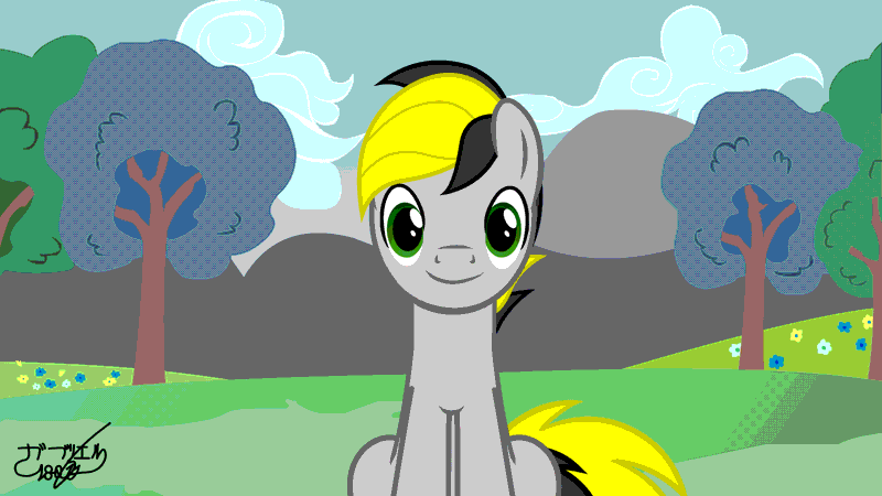 Size: 5333x3000 | Tagged: safe, artist:gabriel18017, derpibooru import, oc, oc:lightpeace, unofficial characters only, earth pony, pony, animated, background, blinking, commission, gif, image, licking, licking the fourth wall, tongue out, tree