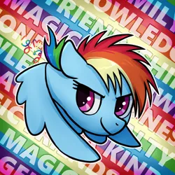 Size: 1000x1000 | Tagged: safe, artist:brella, derpibooru import, rainbow dash, pony, female, filly, filly rainbow dash, image, png, solo, text, younger