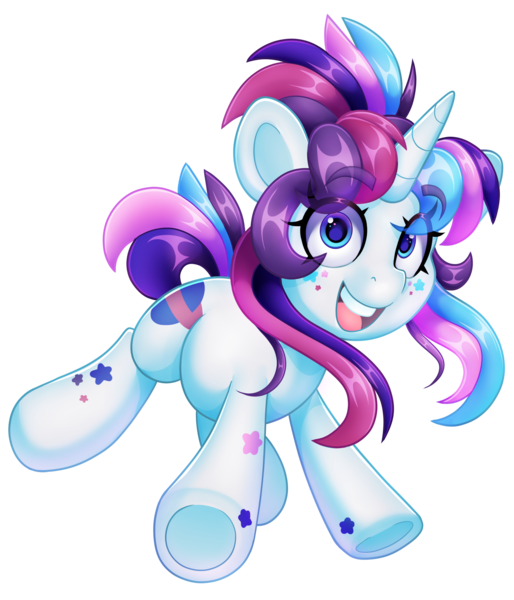 Size: 1631x1904 | Tagged: safe, artist:partypievt, derpibooru import, oc, oc:party pie, unofficial characters only, pony, unicorn, body markings, eyebrows, eyebrows visible through hair, eyelashes, facial markings, female, frog (hoof), high res, image, in air, jumping, looking at you, mare, png, ponytail, simple background, solo, underhoof