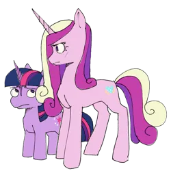 Size: 955x955 | Tagged: safe, artist:emptygoldstudio, derpibooru import, princess cadance, twilight sparkle, pony, unicorn, alternate universe, duo, female, height difference, image, mare, png, race swap, simple background, transparent background, unicorn cadance, unicorn twilight