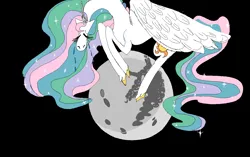 Size: 1302x818 | Tagged: safe, artist:corywoz001, derpibooru import, princess celestia, alicorn, pony, black background, crying, image, implied princess luna, mare in the moon, moon, png, sad, simple background, solo, tangible heavenly object