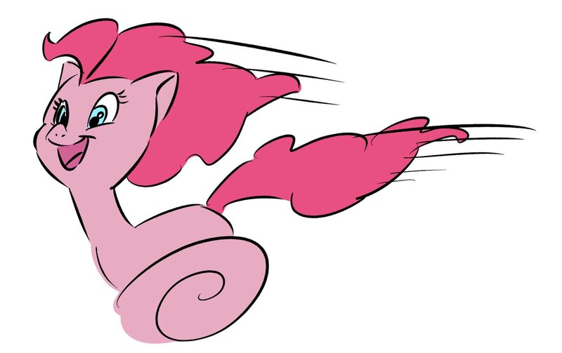 Size: 2048x1288 | Tagged: safe, artist:mayugraffiti, derpibooru import, pinkie pie, earth pony, pony, cartoon physics, female, image, jpeg, mare, pinkie being pinkie, running, simple background, solo, wheel o feet, white background, wind, windswept mane