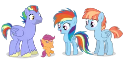 Size: 7512x3672 | Tagged: safe, artist:lanternomega, derpibooru import, bow hothoof, rainbow dash, scootaloo, windy whistles, pegasus, pony, adopted, adopted offspring, age regression, cute, cutealoo, daaaaaaaaaaaw, dashabetes, family, father and child, father and daughter, female, filly, foal, group, image, male, mare, mother and child, mother and daughter, open mouth, open smile, png, scootadoption, scootalove, siblings, sisters, smiling, stallion, teenager, vector, windybetes, younger