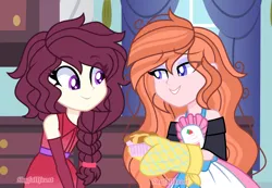 Size: 2240x1550 | Tagged: safe, artist:skyfallfrost, derpibooru import, oc, unofficial characters only, equestria girls, cake, clothes, dress, female, food, image, mittens, png