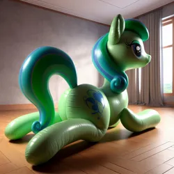 Size: 1024x1024 | Tagged: suggestive, derpibooru import, machine learning generated, inflatable pony, ai content, green pony, image, inflatable, jpeg