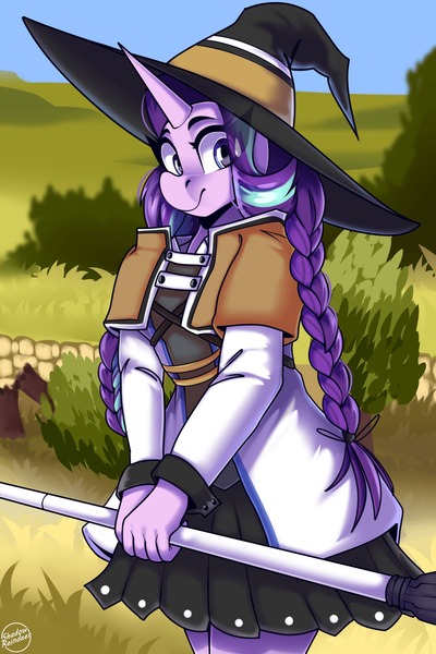 Size: 1600x2400 | Tagged: safe, artist:shadowreindeer, derpibooru import, starlight glimmer, anthro, anime, image, jpeg, mushoku tensei, roxy, solo, tree