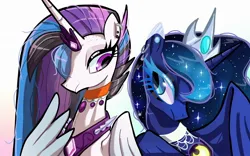 Size: 1920x1200 | Tagged: safe, artist:jully-park, derpibooru import, princess celestia, princess luna, alicorn, pony, duo, duo female, edgy, family, female, gameloft, gameloft interpretation, goth, image, jpeg, looking at each other, looking at someone, mare, siblings, simple background, sisters