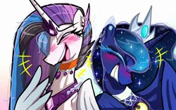 Size: 1920x1200 | Tagged: safe, artist:jully-park, derpibooru import, princess celestia, princess luna, alicorn, pony, duo, duo female, edgy, family, female, gameloft, gameloft interpretation, goth, image, jpeg, laughing, looking at each other, looking at someone, mare, siblings, simp, simple background, sisters, white background