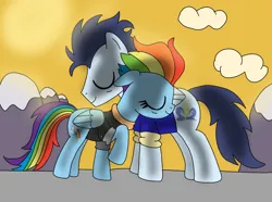 Size: 966x720 | Tagged: safe, artist:dasher666, artist:dragonpriness, derpibooru import, edit, rainbow dash, soarin', pegasus, pony, the last problem, bomber jacket, clothes, female, image, jacket, male, mare, older, older rainbow dash, older soarin', older soarindash, png, shipping, soarindash, stallion, straight