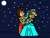 Size: 1280x960 | Tagged: safe, derpibooru import, applejack, oc, oc:kayden lindsey, human, equestria girls, canon x oc, cinderella, clothes, dress, duo, eyes closed, female, freckles, gown, holding hands, humanized, image, jpeg, male, moon, night, smiling, starry night, suit